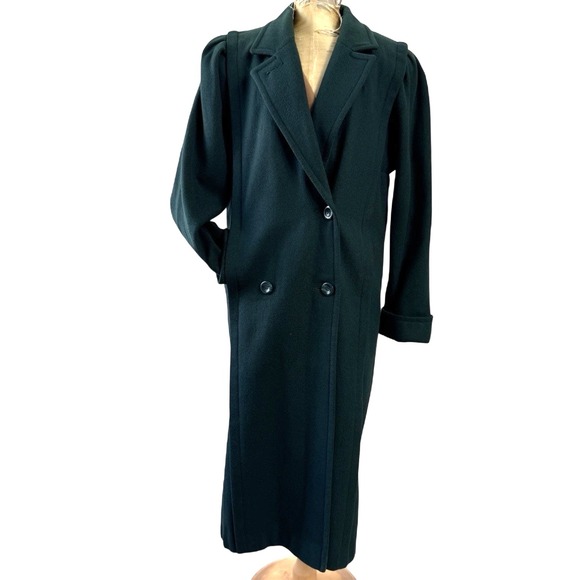 Petite Essentials by Worthington Jackets & Blazers - Vintage Wool Coat Women 8P Hunter Green Double Breasted Trench 90s Capsule Puff